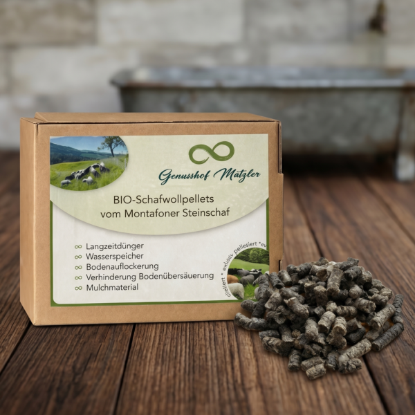 Bio-Schafwollpellets vom Montafoner Steinschaf